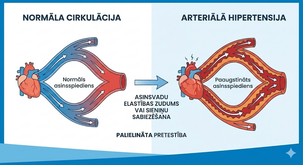 Arteriālās hipertensijas veidošanās shematisks attēlojums